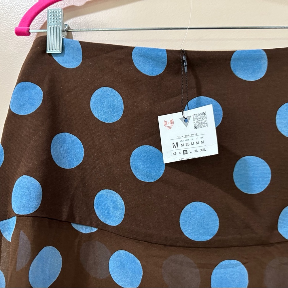 NWT Zara Polka Dot Asymmetric Semi Sheer Skirt Brown Blue Y2K 90s Womens Size M - Picture 6 of 11